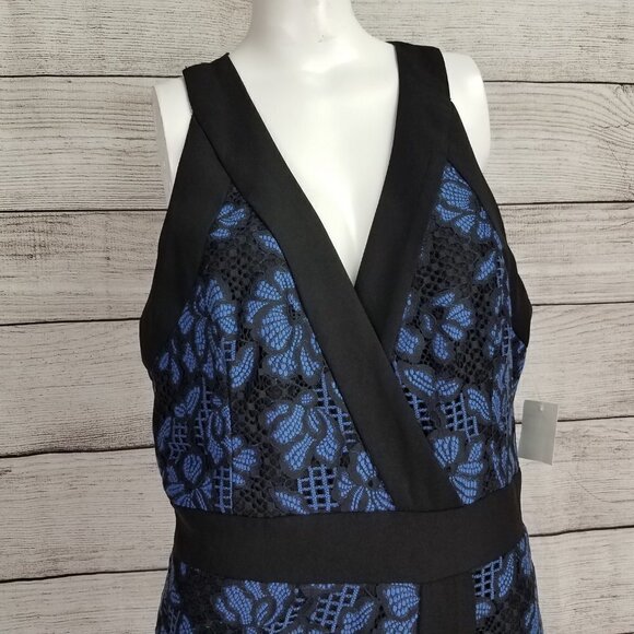 NEW Harlyn L Two Tone Lace Cocktail Sheath Dress Surplice Neck - Picture 4 of 14